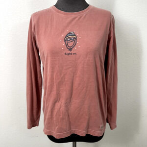 Life is Good Tee Women Small Red Long Sleeve Right On Graphic Tee